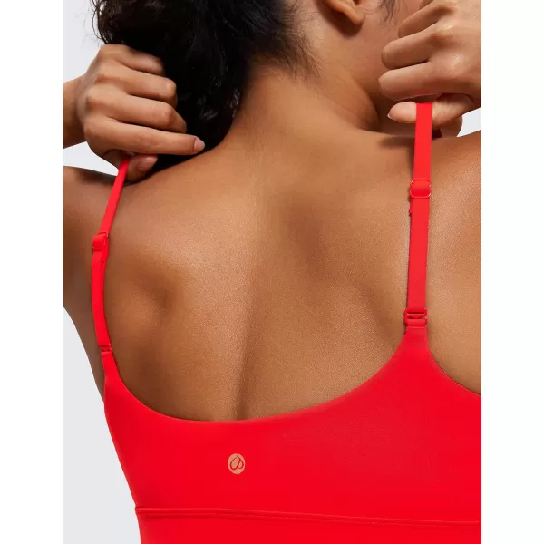 CRZ YOGA Womens Butterluxe Adjustable Spaghetti Strap Sports Bra  Scoop Neck Wireless Padded Bra Yoga Workout Crop TopDark Red