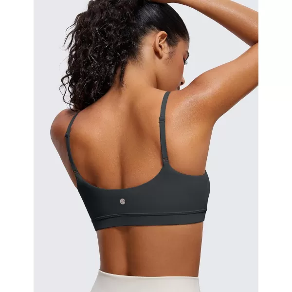 CRZ YOGA Womens Butterluxe Adjustable Spaghetti Strap Sports Bra  Scoop Neck Wireless Padded Bra Yoga Workout Crop TopMelanite