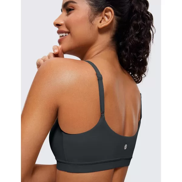 CRZ YOGA Womens Butterluxe Adjustable Spaghetti Strap Sports Bra  Scoop Neck Wireless Padded Bra Yoga Workout Crop TopMelanite