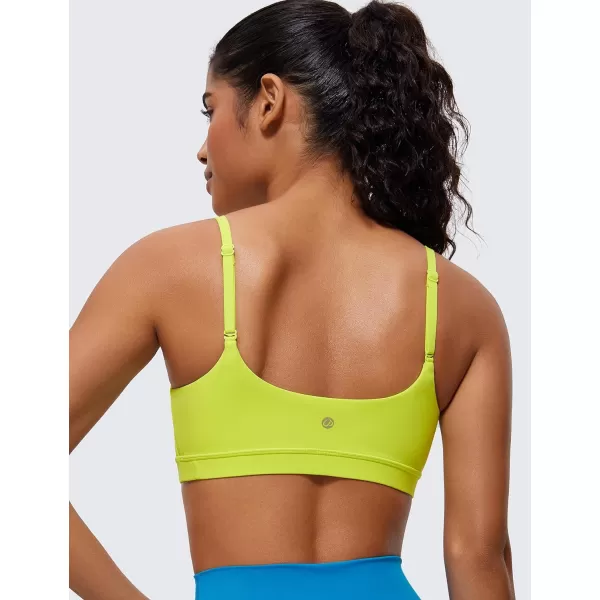 CRZ YOGA Womens Butterluxe Adjustable Spaghetti Strap Sports Bra  Scoop Neck Wireless Padded Bra Yoga Workout Crop TopNeon Yellow