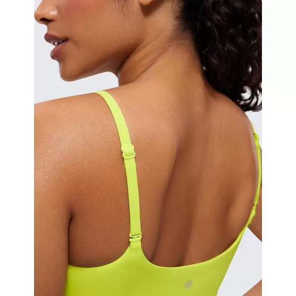 CRZ YOGA Womens Butterluxe Adjustable Spaghetti Strap Sports Bra  Scoop Neck Wireless Padded Bra Yoga Workout Crop TopNeon Yellow