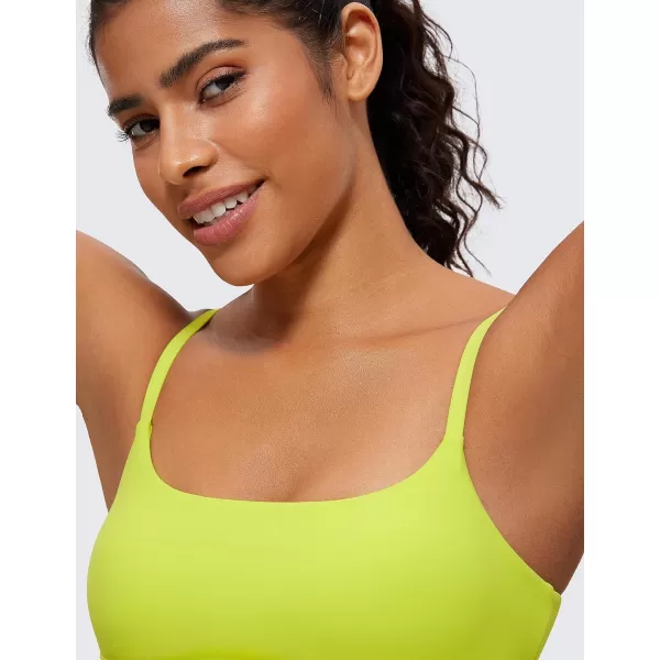 CRZ YOGA Womens Butterluxe Adjustable Spaghetti Strap Sports Bra  Scoop Neck Wireless Padded Bra Yoga Workout Crop TopNeon Yellow