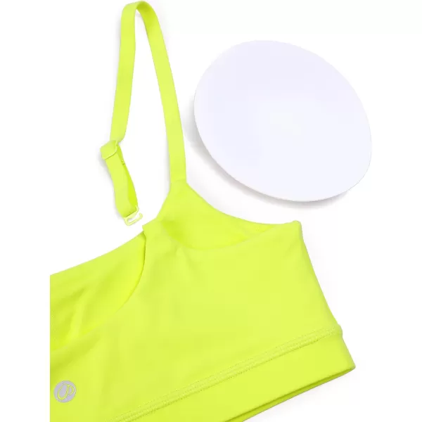 CRZ YOGA Womens Butterluxe Adjustable Spaghetti Strap Sports Bra  Scoop Neck Wireless Padded Bra Yoga Workout Crop TopNeon Yellow