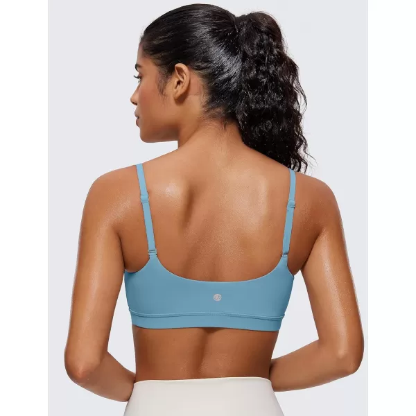 CRZ YOGA Womens Butterluxe Adjustable Spaghetti Strap Sports Bra  Scoop Neck Wireless Padded Bra Yoga Workout Crop TopPure Blue