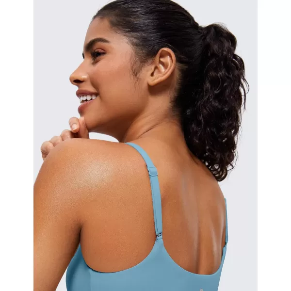 CRZ YOGA Womens Butterluxe Adjustable Spaghetti Strap Sports Bra  Scoop Neck Wireless Padded Bra Yoga Workout Crop TopPure Blue