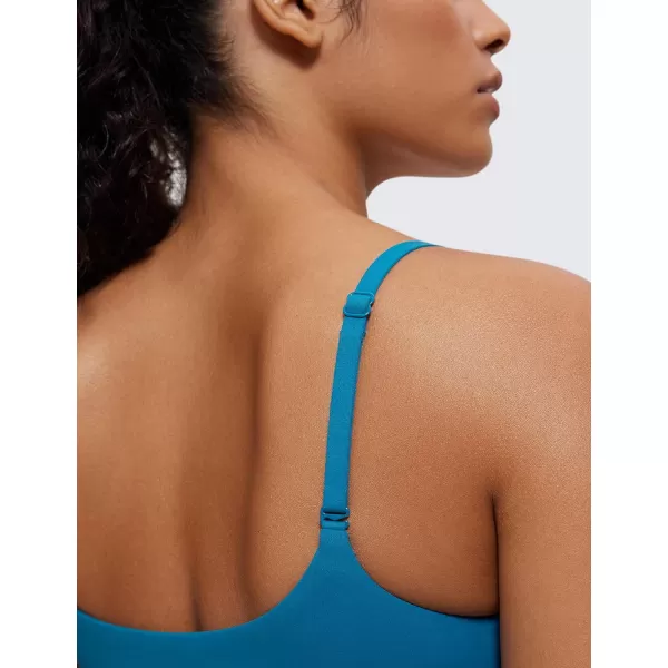 CRZ YOGA Womens Butterluxe Adjustable Spaghetti Strap Sports Bra  Scoop Neck Wireless Padded Bra Yoga Workout Crop TopSupersonic Blue