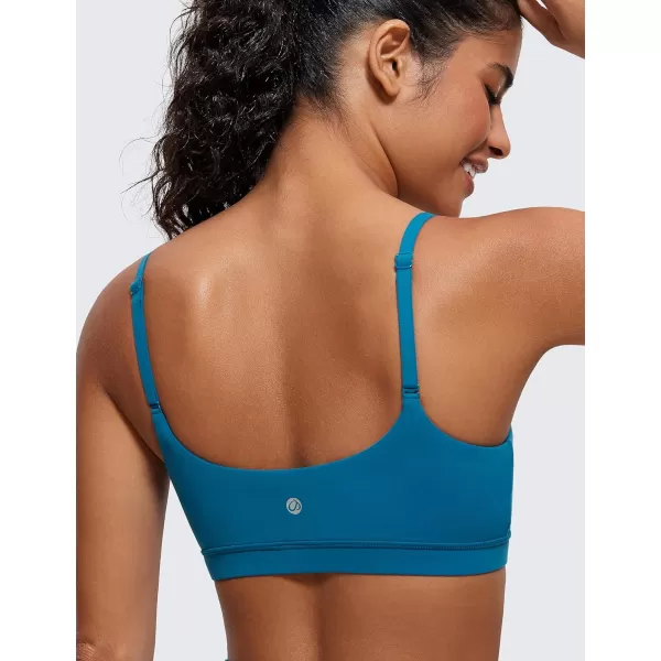 CRZ YOGA Womens Butterluxe Adjustable Spaghetti Strap Sports Bra  Scoop Neck Wireless Padded Bra Yoga Workout Crop TopSupersonic Blue