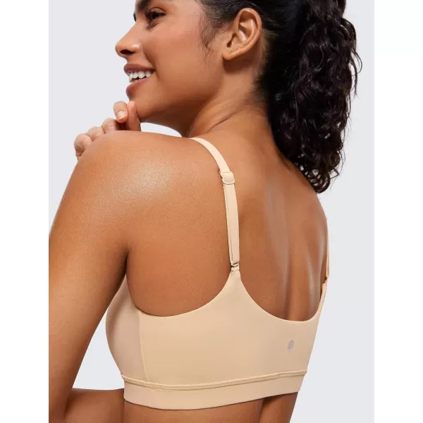 CRZ YOGA Womens Butterluxe Adjustable Spaghetti Strap Sports Bra  Scoop Neck Wireless Padded Bra Yoga Workout Crop TopTan Milkshake