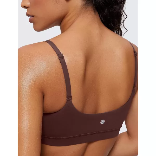 CRZ YOGA Womens Butterluxe Adjustable Spaghetti Strap Sports Bra  Scoop Neck Wireless Padded Bra Yoga Workout Crop TopTaupe