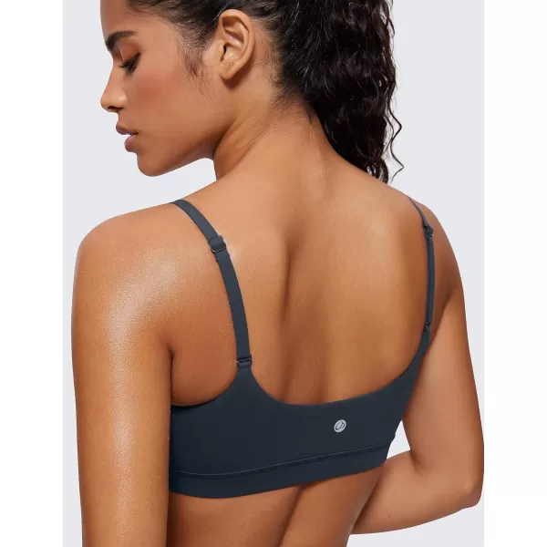 CRZ YOGA Womens Butterluxe Adjustable Spaghetti Strap Sports Bra  Scoop Neck Wireless Padded Bra Yoga Workout Crop TopTrue Navy