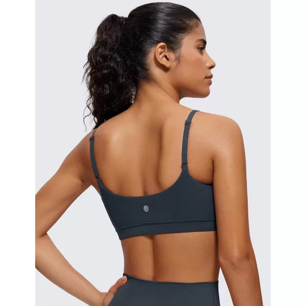 CRZ YOGA Womens Butterluxe Adjustable Spaghetti Strap Sports Bra  Scoop Neck Wireless Padded Bra Yoga Workout Crop TopTrue Navy