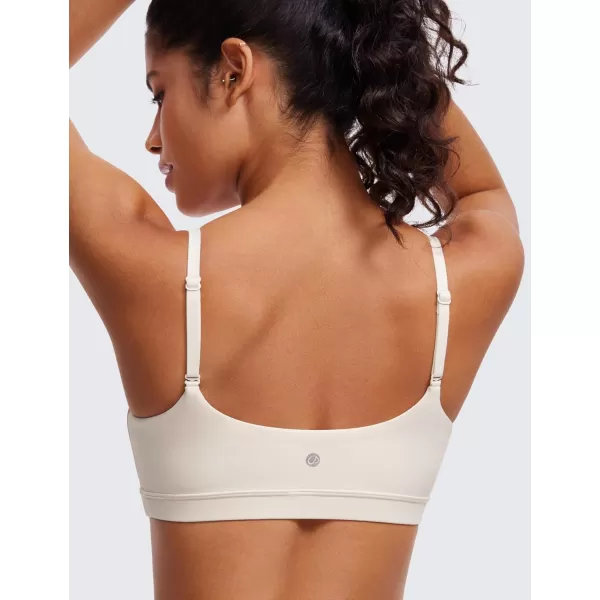 CRZ YOGA Womens Butterluxe Adjustable Spaghetti Strap Sports Bra  Scoop Neck Wireless Padded Bra Yoga Workout Crop TopWhite Apricot