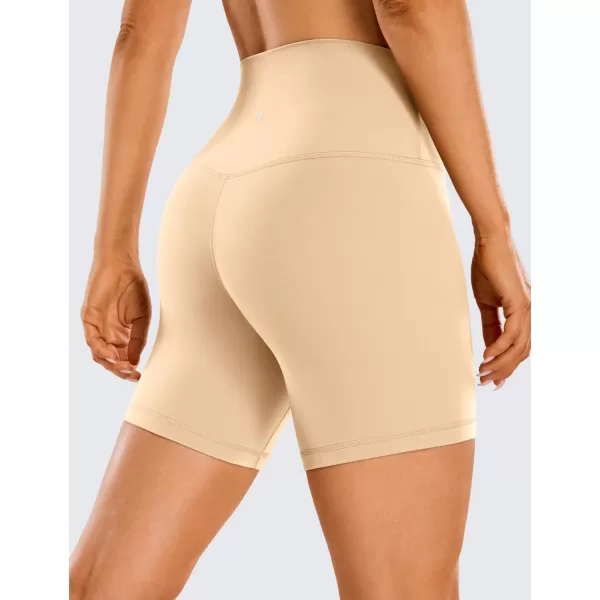 CRZ YOGA Womens Butterluxe Biker Shorts 25  4  6  8  High Waisted Booty Workout Volleyball Yoga Spandex6 inches Tan Milkshake