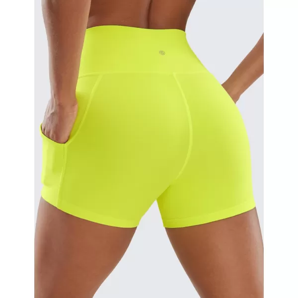 CRZ YOGA Womens Butterluxe Biker Shorts with Pockets 3  5  8  High Waisted Volleyball Workout Athletic Yoga Shorts3 inches Neon Yellow
