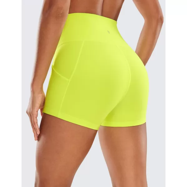 CRZ YOGA Womens Butterluxe Biker Shorts with Pockets 3  5  8  High Waisted Volleyball Workout Athletic Yoga Shorts3 inches Neon Yellow