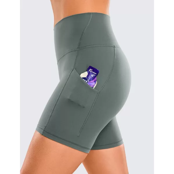 CRZ YOGA Womens Butterluxe Biker Shorts with Pockets 3  5  8  High Waisted Volleyball Workout Athletic Yoga Shorts5 inches Grey Sage