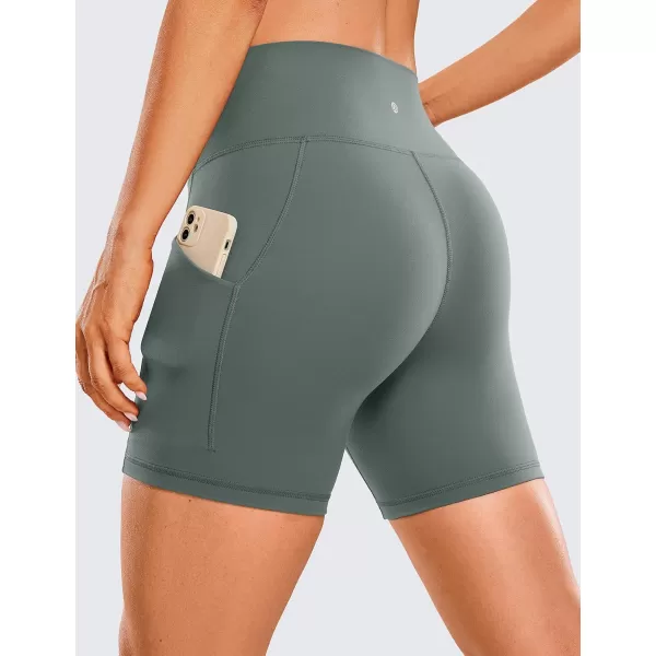 CRZ YOGA Womens Butterluxe Biker Shorts with Pockets 3  5  8  High Waisted Volleyball Workout Athletic Yoga Shorts5 inches Grey Sage