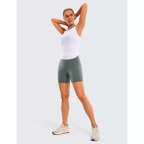 CRZ YOGA Womens Butterluxe Biker Shorts with Pockets 3  5  8  High Waisted Volleyball Workout Athletic Yoga Shorts5 inches Grey Sage