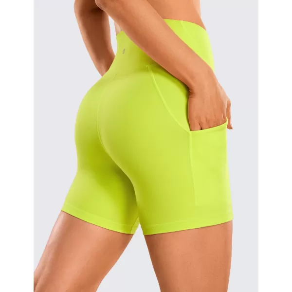 CRZ YOGA Womens Butterluxe Biker Shorts with Pockets 3  5  8  High Waisted Volleyball Workout Athletic Yoga Shorts5 inches Neon Yellow