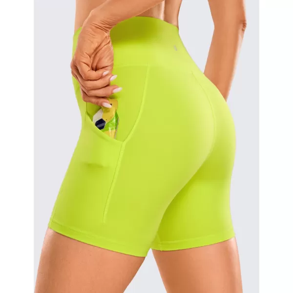 CRZ YOGA Womens Butterluxe Biker Shorts with Pockets 3  5  8  High Waisted Volleyball Workout Athletic Yoga Shorts5 inches Neon Yellow