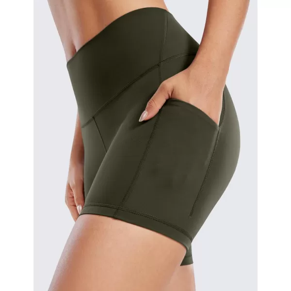 CRZ YOGA Womens Butterluxe Biker Shorts with Pockets 3  5  8  High Waisted Volleyball Workout Athletic Yoga Shorts5 inches Olive Green