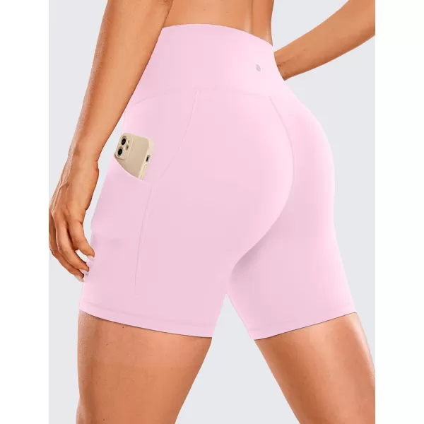 CRZ YOGA Womens Butterluxe Biker Shorts with Pockets 3  5  8  High Waisted Volleyball Workout Athletic Yoga Shorts5 inches Pink Peony