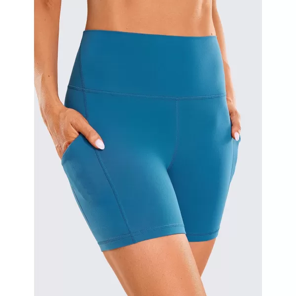 CRZ YOGA Womens Butterluxe Biker Shorts with Pockets 3  5  8  High Waisted Volleyball Workout Athletic Yoga Shorts5 inches Supersonic Blue