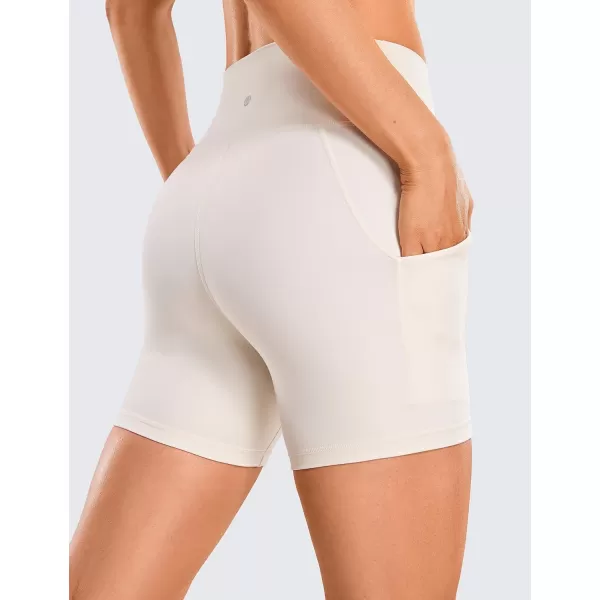 CRZ YOGA Womens Butterluxe Biker Shorts with Pockets 3  5  8  High Waisted Volleyball Workout Athletic Yoga Shorts5 inches White Apricot