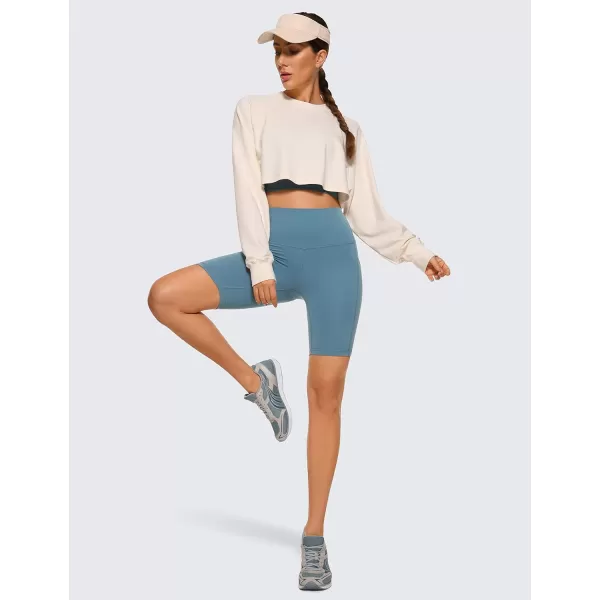 CRZ YOGA Womens Butterluxe Biker Shorts with Pockets 3  5  8  High Waisted Volleyball Workout Athletic Yoga Shorts8 inches Blue Ashes