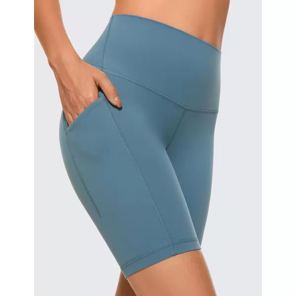 CRZ YOGA Womens Butterluxe Biker Shorts with Pockets 3  5  8  High Waisted Volleyball Workout Athletic Yoga Shorts8 inches Blue Ashes