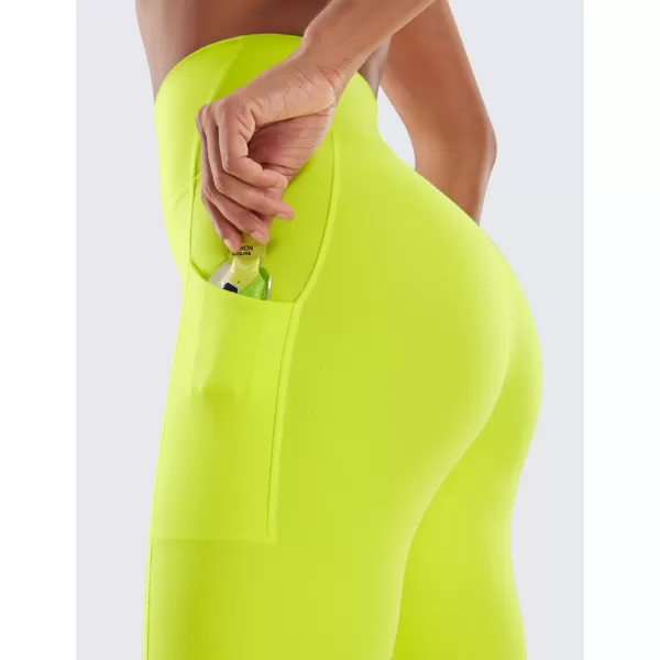 CRZ YOGA Womens Butterluxe Biker Shorts with Pockets 3  5  8  High Waisted Volleyball Workout Athletic Yoga Shorts8 inches Neon Yellow