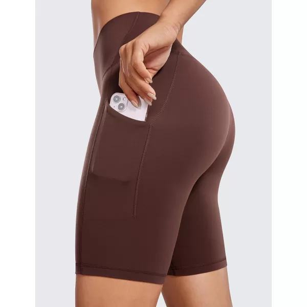 CRZ YOGA Womens Butterluxe Biker Shorts with Pockets 3  5  8  High Waisted Volleyball Workout Athletic Yoga Shorts8 inches Taupe