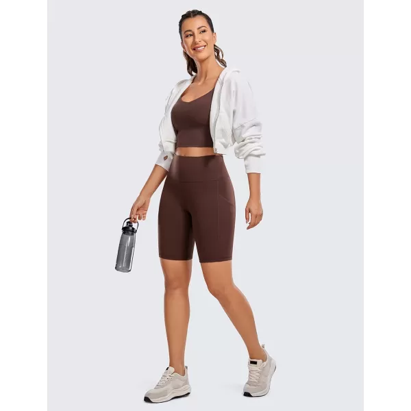 CRZ YOGA Womens Butterluxe Biker Shorts with Pockets 3  5  8  High Waisted Volleyball Workout Athletic Yoga Shorts8 inches Taupe