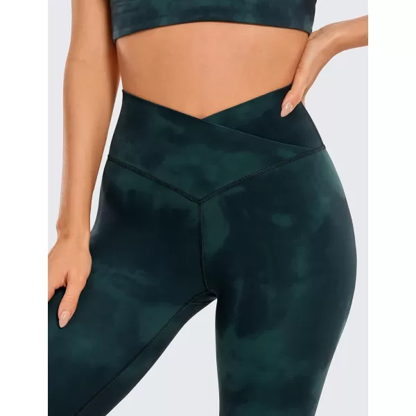 CRZ YOGA Womens Butterluxe Cross Waist Workout Leggings 25  28  V Crossover High Waisted Gym Athletic Yoga Leggings25 inches Green Tiedye Flowers