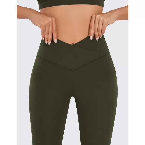 CRZ YOGA Womens Butterluxe Cross Waist Workout Leggings 25  28  V Crossover High Waisted Gym Athletic Yoga Leggings25 inches Olive Green