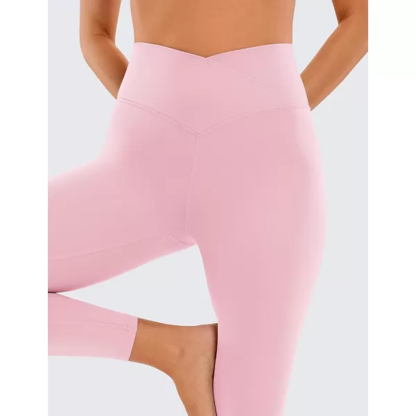 CRZ YOGA Womens Butterluxe Cross Waist Workout Leggings 25  28  V Crossover High Waisted Gym Athletic Yoga Leggings25 inches Pink Peony