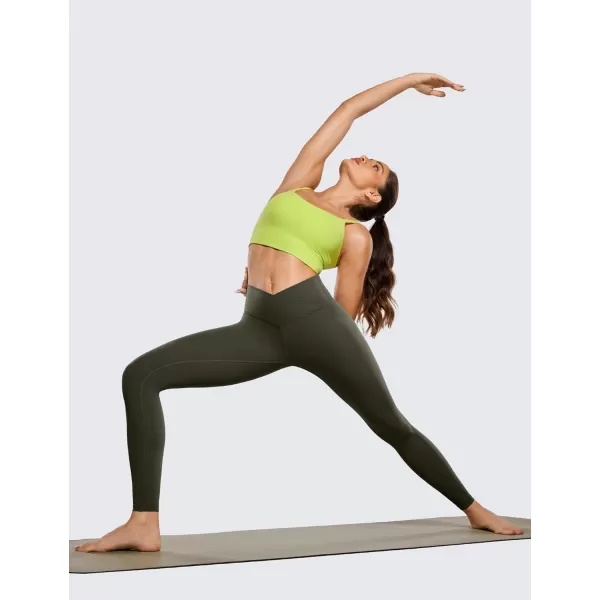 CRZ YOGA Womens Butterluxe Cross Waist Workout Leggings 25  28  V Crossover High Waisted Gym Athletic Yoga Leggings28 inches Olive Green