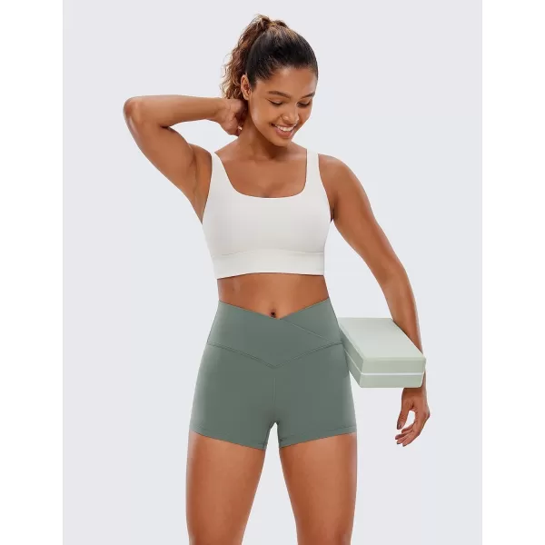 CRZ YOGA Womens Butterluxe Crossover Biker Shorts 3  5  Criss Cross High Waisted Workout Yoga Shorts Buttery Soft3 inches Grey Sage