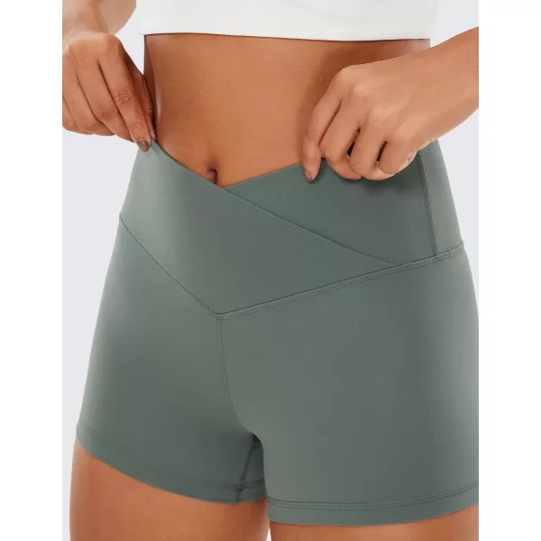 CRZ YOGA Womens Butterluxe Crossover Biker Shorts 3  5  Criss Cross High Waisted Workout Yoga Shorts Buttery Soft3 inches Grey Sage