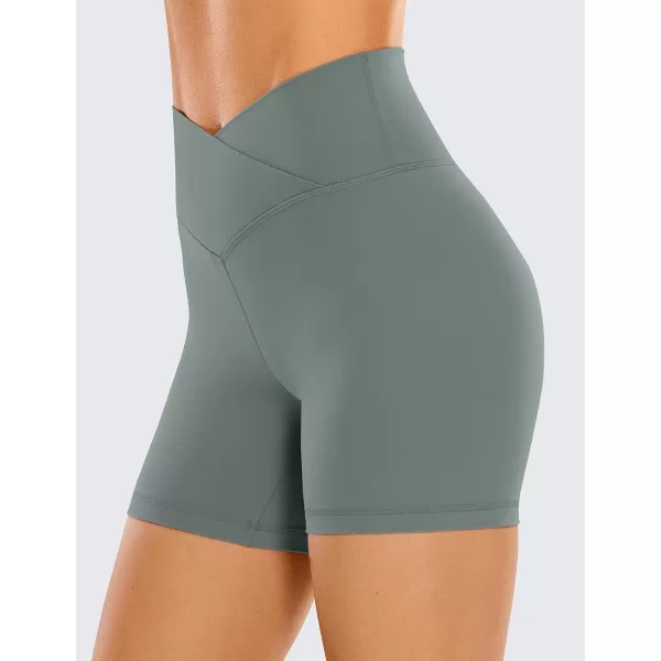 CRZ YOGA Womens Butterluxe Crossover Biker Shorts 3  5  Criss Cross High Waisted Workout Yoga Shorts Buttery Soft5 inches Grey Sage