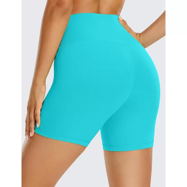 CRZ YOGA Womens Butterluxe Crossover Biker Shorts 3  5  Criss Cross High Waisted Workout Yoga Shorts Buttery Soft5 inches Neon Spectral Blue