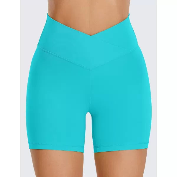 CRZ YOGA Womens Butterluxe Crossover Biker Shorts 3  5  Criss Cross High Waisted Workout Yoga Shorts Buttery Soft5 inches Neon Spectral Blue