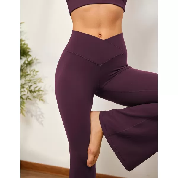 CRZ YOGA Womens Butterluxe Crossover Flare Leggings 31 Inches  High Waist V Cross Bell Bottoms Bootcut Wide Leg Yoga PantsDeep Purple