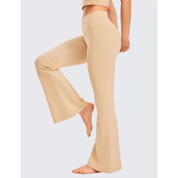 CRZ YOGA Womens Butterluxe Crossover Flare Leggings 31 Inches  High Waist V Cross Bell Bottoms Bootcut Wide Leg Yoga PantsTan Milkshake