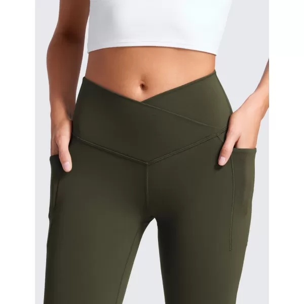 CRZ YOGA Womens Butterluxe Crossover Flare Pants 31  High Waist Yoga Pants with Pockets V Cross Bootcut Casual Lounge31 Height 54  57 Olive Green