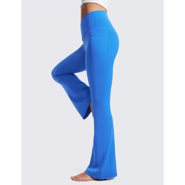 CRZ YOGA Womens Butterluxe Crossover Flare Pants 31  High Waist Yoga Pants with Pockets V Cross Bootcut Casual Lounge31 Height 54  57 Sparkle Blue