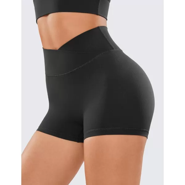 CRZ YOGA Womens Butterluxe Crossover Scrunch Butt Biker Shorts 3  5  High Waist No Front Seam Workout Yoga Booty Shorts3 inches Black