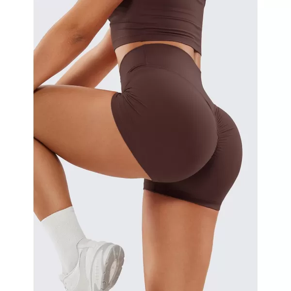 CRZ YOGA Womens Butterluxe Crossover Scrunch Butt Biker Shorts 3  5  High Waist No Front Seam Workout Yoga Booty Shorts3 inches Taupe