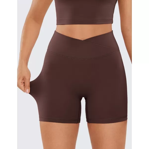 CRZ YOGA Womens Butterluxe Crossover Scrunch Butt Biker Shorts 3  5  High Waist No Front Seam Workout Yoga Booty Shorts5 inches Taupe