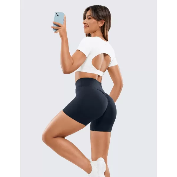 CRZ YOGA Womens Butterluxe Crossover Scrunch Butt Biker Shorts 3  5  High Waist No Front Seam Workout Yoga Booty Shorts5 inches Twilight Blue